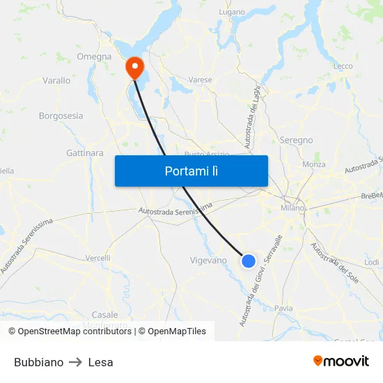 Bubbiano to Lesa map