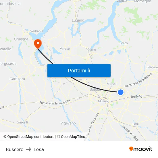 Bussero to Lesa map