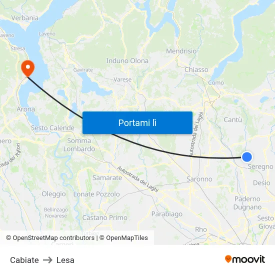 Cabiate to Lesa map
