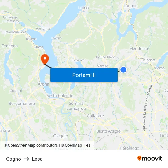 Cagno to Lesa map