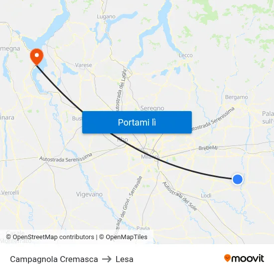 Campagnola Cremasca to Lesa map