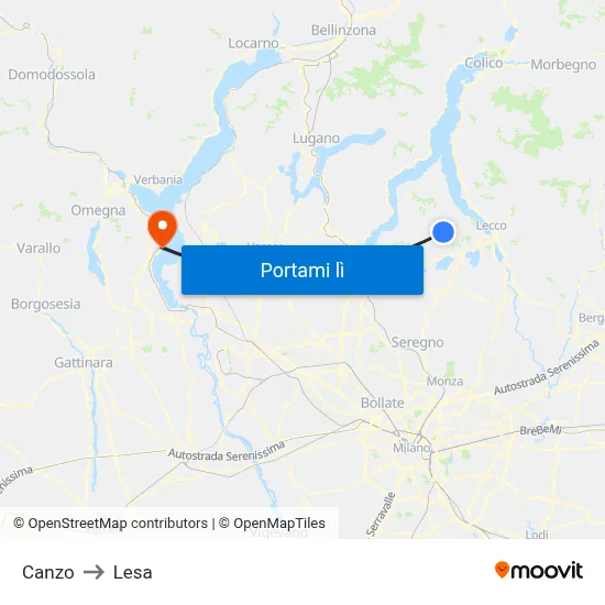Canzo to Lesa map