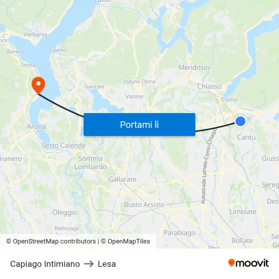 Capiago Intimiano to Lesa map