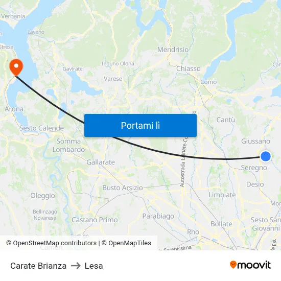 Carate Brianza to Lesa map