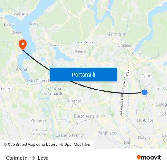 Carimate to Lesa map