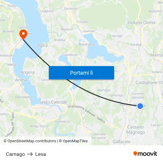 Carnago to Lesa map