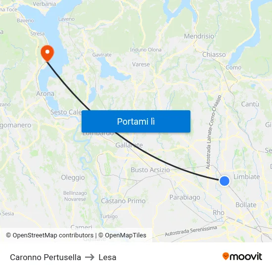Caronno Pertusella to Lesa map
