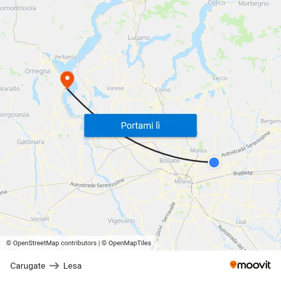 Carugate to Lesa map