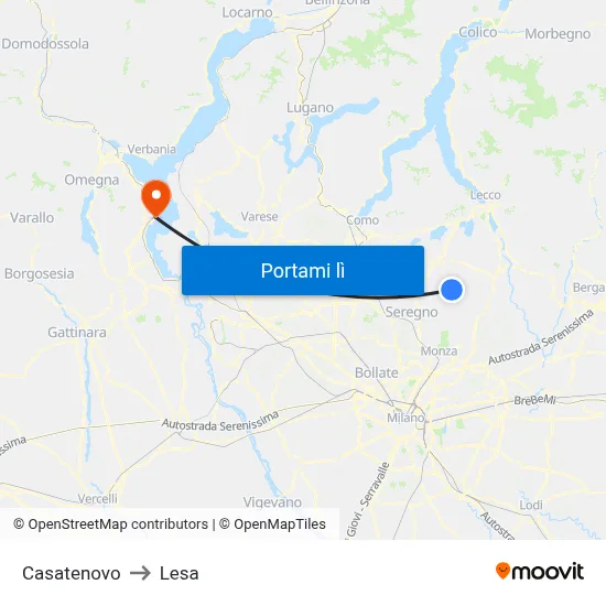 Casatenovo to Lesa map