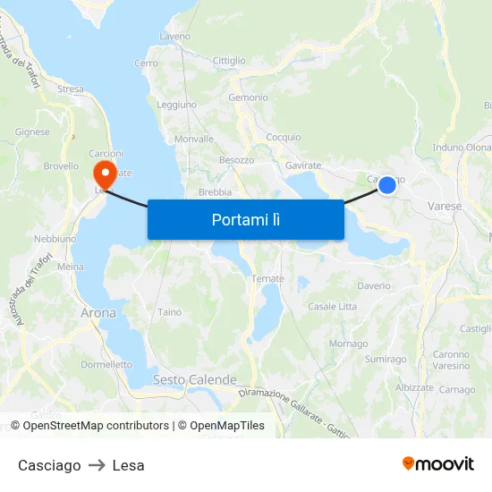 Casciago to Lesa map