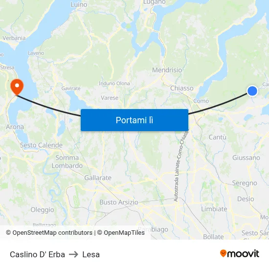 Caslino D' Erba to Lesa map