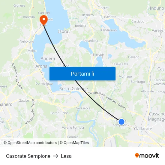 Casorate Sempione to Lesa map