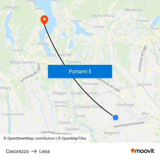 Casorezzo to Lesa map