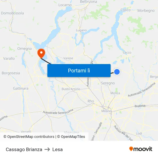 Cassago Brianza to Lesa map
