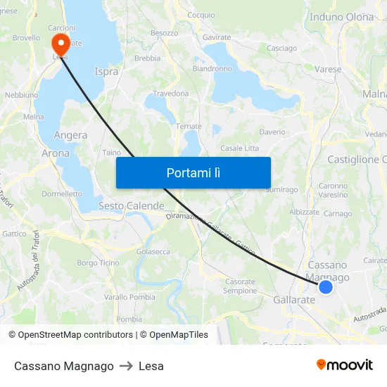 Cassano Magnago to Lesa map
