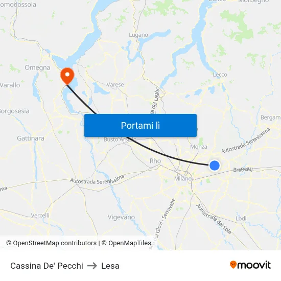 Cassina De' Pecchi to Lesa map