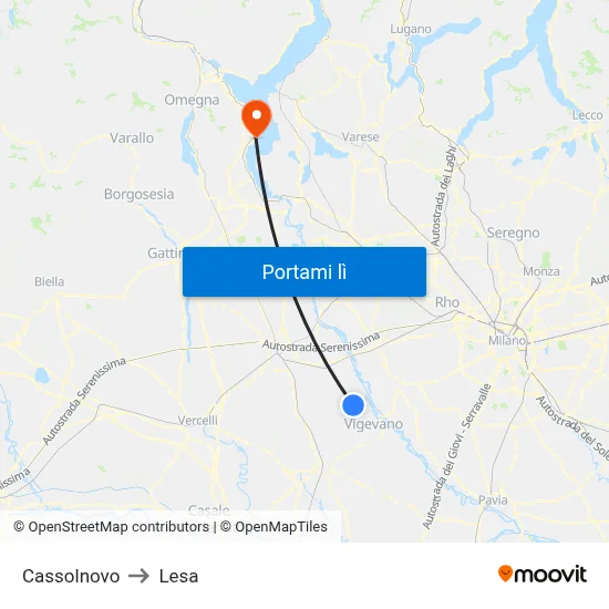 Cassolnovo to Lesa map