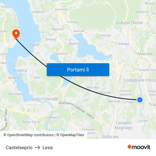 Castelseprio to Lesa map