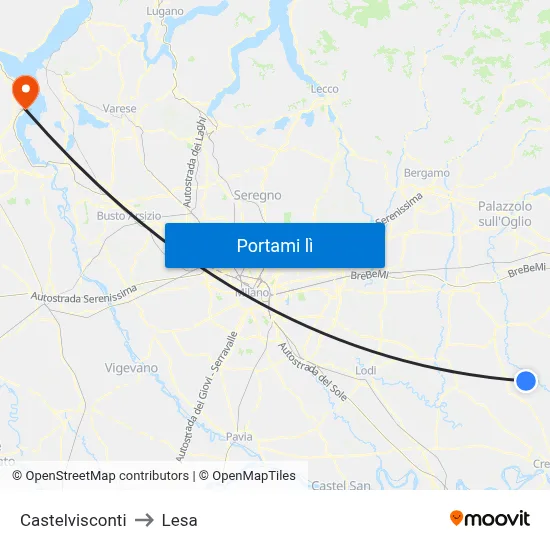 Castelvisconti to Lesa map