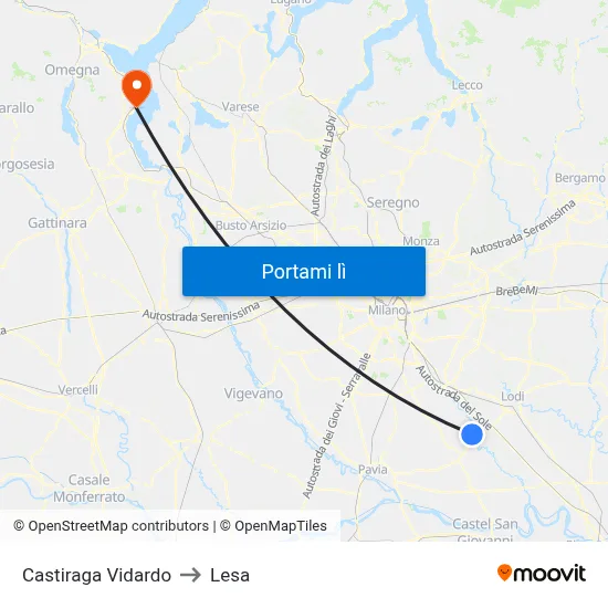 Castiraga Vidardo to Lesa map