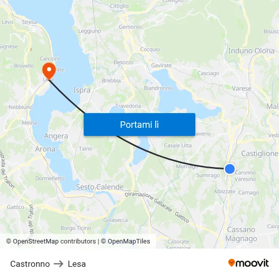 Castronno to Lesa map