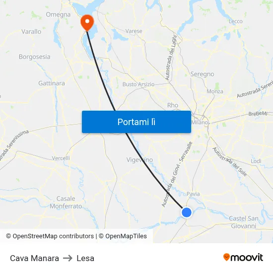Cava Manara to Lesa map