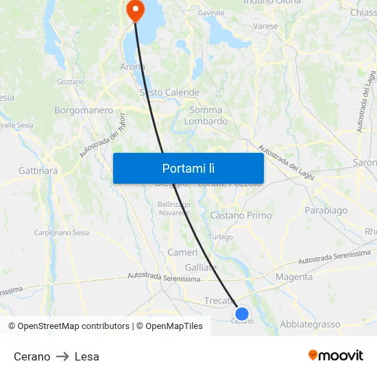 Cerano to Lesa map