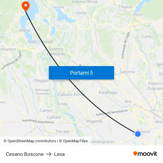Cesano Boscone to Lesa map