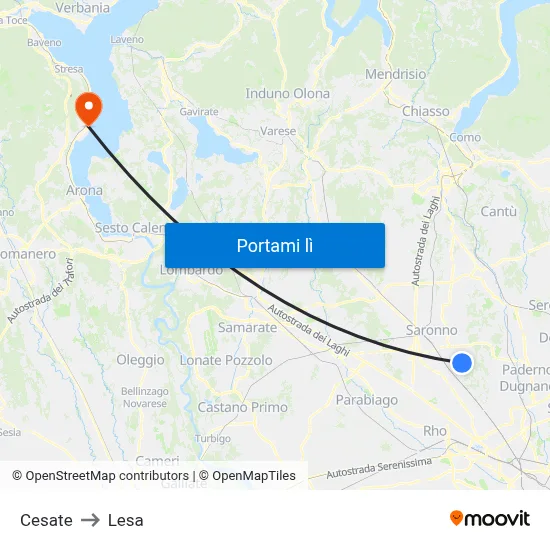 Cesate to Lesa map