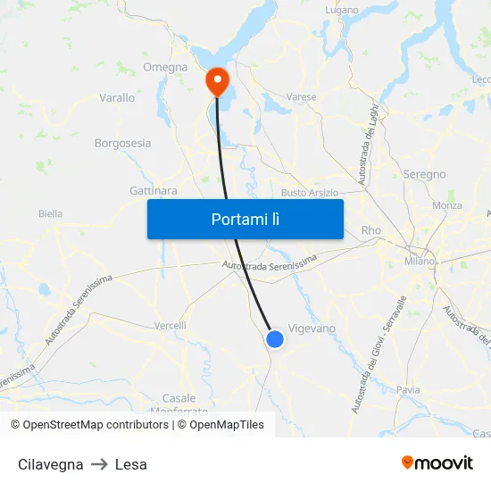 Cilavegna to Lesa map
