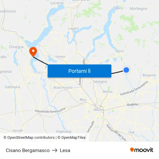 Cisano Bergamasco to Lesa map