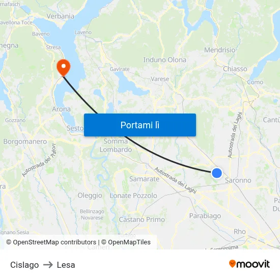 Cislago to Lesa map