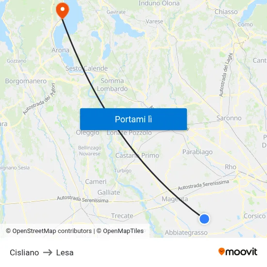 Cisliano to Lesa map