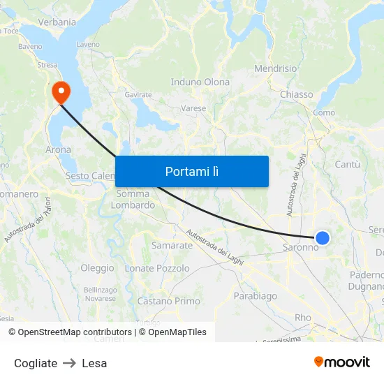 Cogliate to Lesa map