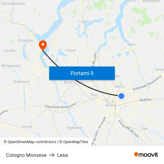 Cologno Monzese to Lesa map