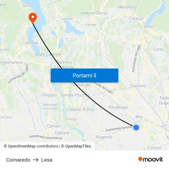 Cornaredo to Lesa map