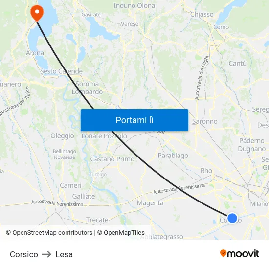 Corsico to Lesa map