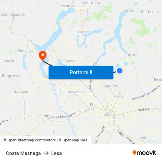Costa Masnaga to Lesa map