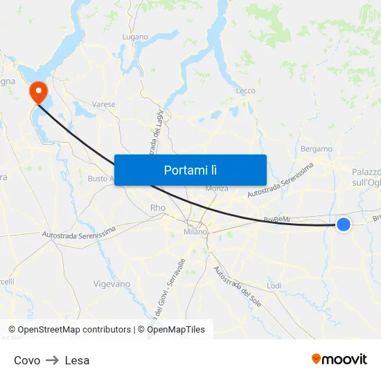 Covo to Lesa map