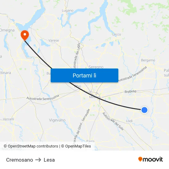 Cremosano to Lesa map