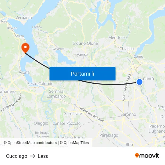 Cucciago to Lesa map