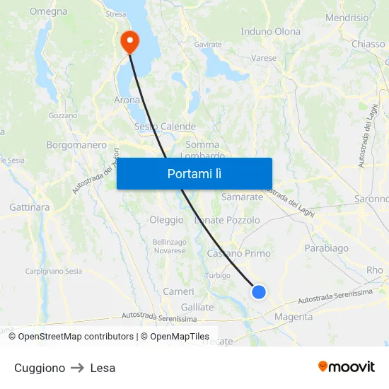 Cuggiono to Lesa map