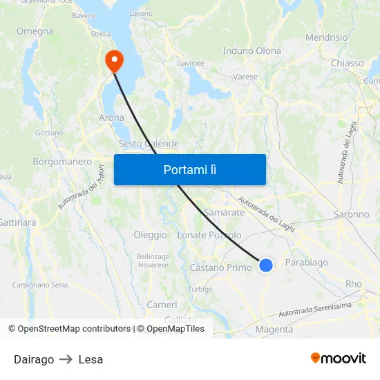 Dairago to Lesa map