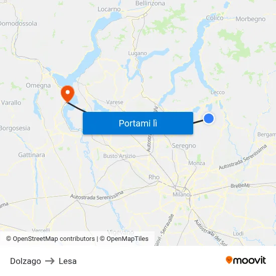 Dolzago to Lesa map