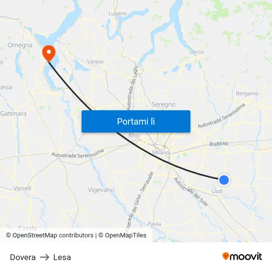 Dovera to Lesa map