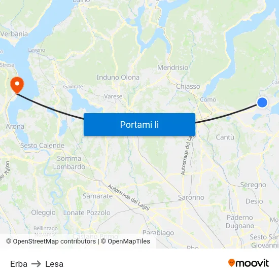 Erba to Lesa map