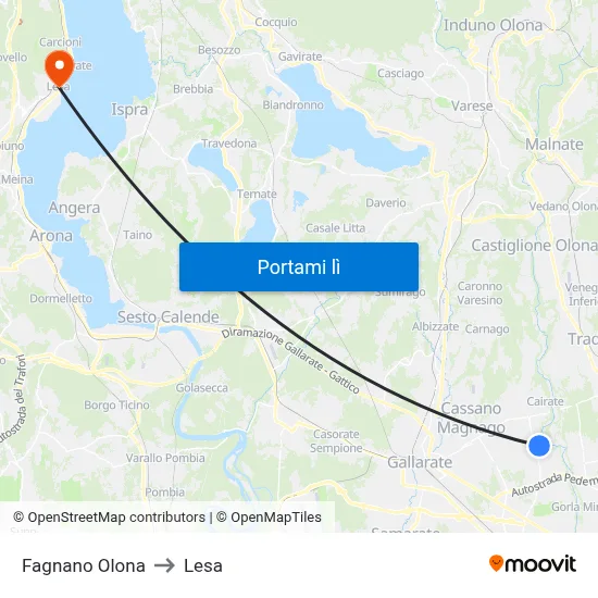 Fagnano Olona to Lesa map