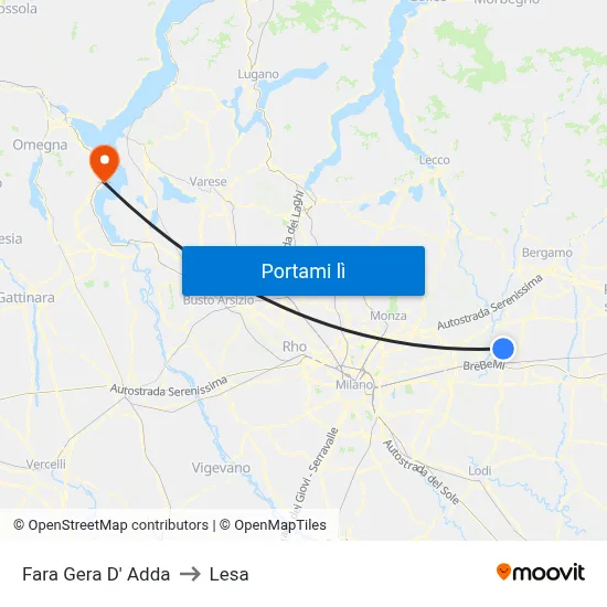 Fara Gera D' Adda to Lesa map