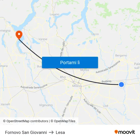 Fornovo San Giovanni to Lesa map