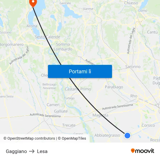 Gaggiano to Lesa map